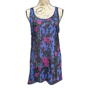 Betsey Johnson -291 Tank Dress Floral Print Sleeveless‎ Purple Black One Size
